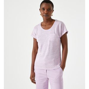 T-shirt in linnen, ronde hals, korte mouwen ANNE WEYBURN. Linnen materiaal. Maten 38/40 FR - 36/38 EU. Violet kleur