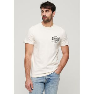 T-shirt met ronde hals, logo voor-en achteraan SUPERDRY. Katoen materiaal. Maten XL. Beige kleur