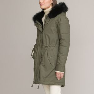 Halflange parka met vaste kap, volop winter ANNE WEYBURN. Katoen materiaal. Maten 36 FR - 34 EU. Groen kleur