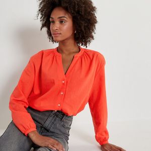 Losse blouse met tuniekhals, linnen en katoen LA REDOUTE COLLECTIONS. Katoenlinnen materiaal. Maten 38 FR - 36 EU. Oranje kleur