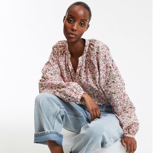 Blouse met ronde hals, bloemenprint, lange mouwen LA REDOUTE COLLECTIONS. Katoen materiaal. Maten L. Beige kleur