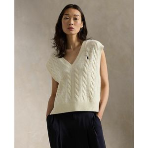 Trui zonder mouwen, V-hals en logo op de borst POLO RALPH LAUREN. Wol materiaal. Maten S. Beige kleur