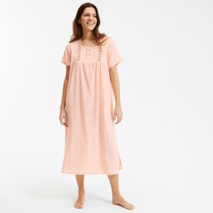 Nachthemd in crêpe katoen ANNE WEYBURN. Katoen materiaal. Maten 38 FR - 36 EU. Oranje kleur