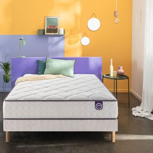 Ensemble matras met pocketveren en lattenbodem, Cheer Bed MERINOS. Massief hout materiaal. Maten 120 x 190 cm. Wit kleur