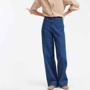 Jeans met wijde pijpen, stikseldetails, hoge taille LA REDOUTE COLLECTIONS. Denim materiaal. Maten 50 FR - 48 EU. Blauw kleur
