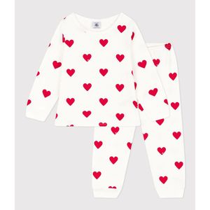 2-delige Pyjama in molton, hartenprint PETIT BATEAU. Molton materiaal. Maten 6 jaar - 114 cm. Violet kleur