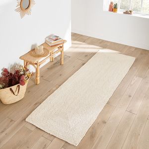Tapijt voor de hall in gebleekte jute, Aftas LA REDOUTE INTERIEURS. Jute materiaal. Maten 80 x 250 cm. Blauw kleur