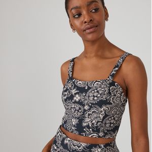 Cropped tank top, bandana motief LA REDOUTE COLLECTIONS. Katoen materiaal. Maten 40 FR - 38 EU. Zwart kleur