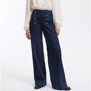 Wijde jeans in matrozenstijl, hoge taille LA REDOUTE COLLECTIONS. Denim materiaal. Maten 50 FR - 48 EU. Blauw kleur