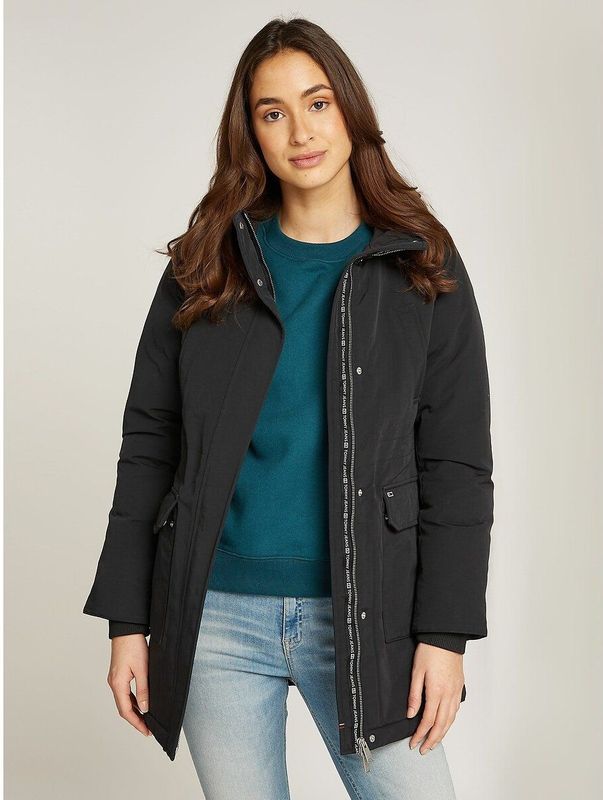 Lange parka met kap TOMMY JEANS. Nylon/polyamide materiaal. Maten S. Zwart kleur