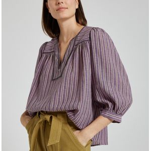 Gestreepte blouse met 3/4 mouwen SEE U SOON. Katoen materiaal. Maten 2(M). Violet kleur