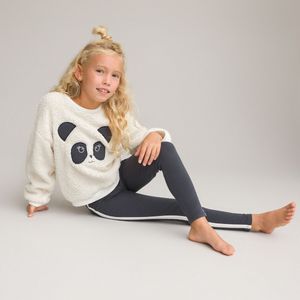 Pyjama met geborduurde pandakop LA REDOUTE COLLECTIONS. Fleece tricot materiaal. Maten 8 jaar - 126 cm. Beige kleur