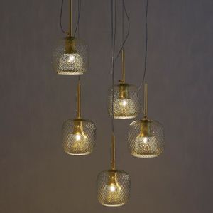 Hanglamp met 5 bollen Mistinguett AM.PM. Glas materiaal. Maten één maat. Geel kleur