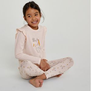 Pyjama bedrukt met eenhoorn en volants LA REDOUTE COLLECTIONS. Katoen materiaal. Maten 12 jaar - 150 cm. Roze kleur