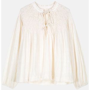 Geborduurde blouse met ronde hals en lange mouwen NICOLETTA LOUISE MISHA. Katoen materiaal. Maten 42 FR - 40 EU. Beige kleur