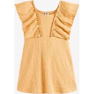 Jurk in fantasietricot LA REDOUTE COLLECTIONS. Katoen materiaal. Maten 4 jaar - 102 cm. Geel kleur