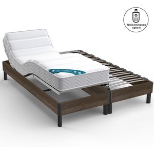 Elektrisch bed met houten lattenbodem LA REDOUTE INTERIEURS. Multiplex materiaal. Maten 90 x 190 cm. Grijs kleur