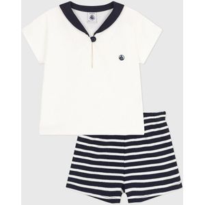 2-Delige set van T-shirt en short PETIT BATEAU. Katoen materiaal. Maten 6 mnd - 67 cm. Wit kleur