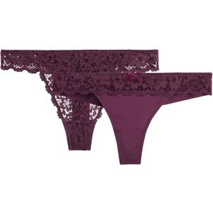 Set van 2 tanga's Signatures, Girofle LA REDOUTE COLLECTIONS. Kant materiaal. Maten 48 FR - 46 EU. Rood kleur