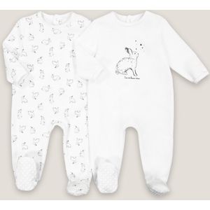 Set van 2 pyjama's in fluweel LA REDOUTE COLLECTIONS. Fluweel materiaal. Maten 0 mnd - 50 cm. Wit kleur