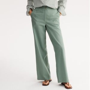 Wijde broek in mixed linnen ANNE WEYBURN. Linnen materiaal. Maten 48 FR - 46 EU. Groen kleur