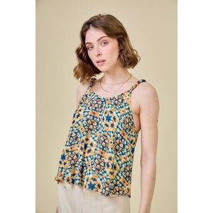 Top met bloemenprint en ronde hals, dunne bandjes SEE U SOON. Viscose materiaal. Maten 0(XS). Oranje kleur