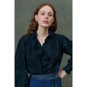 Blouse met opstaande kraag met borduursel, CORA LOUISE MISHA. Katoen materiaal. Maten 40 FR - 38 EU. Zwart kleur