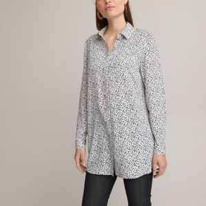 Blouse met bloemenprint en lange mouwen ANNE WEYBURN. Viscose materiaal. Maten 40 FR - 38 EU. Beige kleur