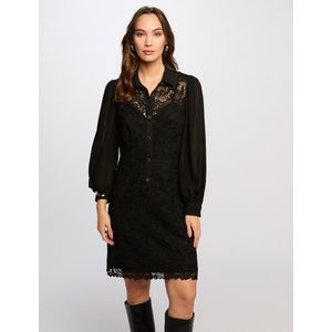 Kort, rechte jurk in kant MORGAN. Polyester materiaal. Maten 38 FR - 36 EU. Zwart kleur