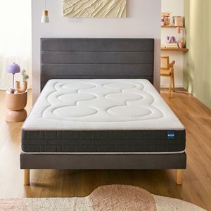 Ensemble matras + bedbodem Conquérant BULTEX. Massief hout materiaal. Maten 80 x 190 cm. Grijs kleur