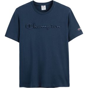 T-shirt met korte mouwen, geborduurd groot logo CHAMPION. Katoen materiaal. Maten XS. Blauw kleur