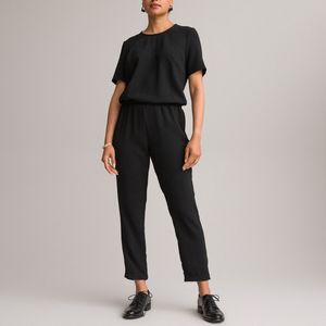 Jumpsuit in reliëfstof ANNE WEYBURN. Polyester materiaal. Maten 36 FR - 34 EU. Zwart kleur