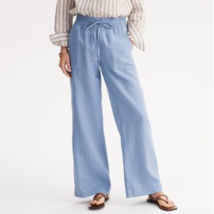 Wijde broek in linnen ANNE WEYBURN. Linnen materiaal. Maten 38 FR - 34 EU. Blauw kleur