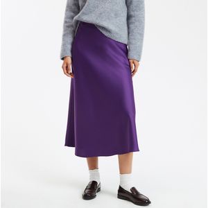 Wijd uitlopende lange rok in mat satijn, Signature MARION LA REDOUTE COLLECTIONS. Katoen materiaal. Maten 40 FR - 38 EU. Violet kleur