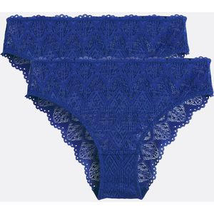 Set van 2 slips volledig in kant, Lison LA REDOUTE COLLECTIONS. Kant materiaal. Maten 42/44 FR - 40/42 EU. Blauw kleur