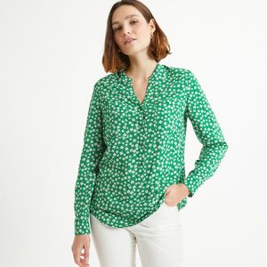 Blouse met tuniekhals en bloemenprint ANNE WEYBURN. Viscose materiaal. Maten 42 FR - 40 EU. Groen kleur