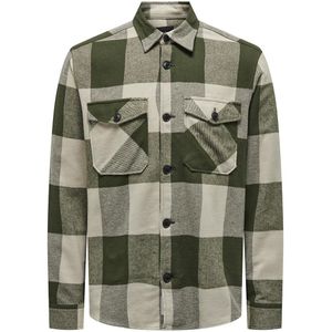 Recht overhemd in flanel, geruit Milo ONLY & SONS. Katoen materiaal. Maten XS. Groen kleur