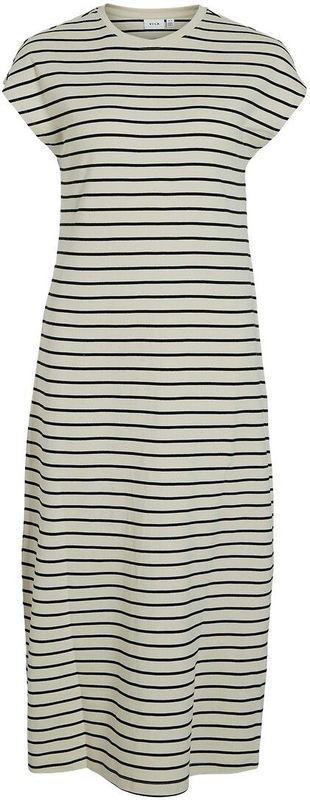 Gestreepte midi jurk VILA. Katoen materiaal. Maten XL. Beige kleur