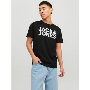 T-shirt met ronde hals en korte mouwen, bedrukt vooraan JACK & JONES. Katoen materiaal. Maten S. Zwart kleur