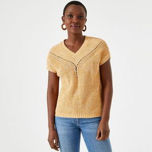 Trui met V-hals, getwijnd tricot ANNE WEYBURN. Katoen materiaal. Maten 54/56 FR - 52/54 EU. Geel kleur