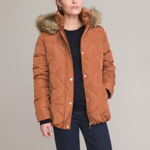 Donsjas met kap, volop winter ANNE WEYBURN. Polyester materiaal. Maten 36 FR - 34 EU. Kastanje kleur