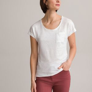 T-shirt in linnen, ronde hals, korte mouwen ANNE WEYBURN. Linnen materiaal. Maten 42/44 FR - 40-42 EU. Wit kleur