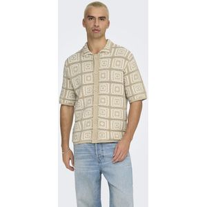 Losvallende mesh blouse met print ONLY & SONS. Katoen materiaal. Maten S. Beige kleur