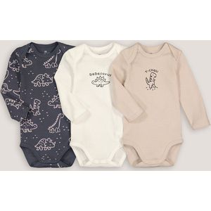 Set van 3 rompers met lange mouwen LA REDOUTE COLLECTIONS. Bio katoen materiaal. Maten 3 jaar - 94 cm. Grijs kleur