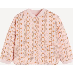Gematelasseerd vest met drukknopen, tulpenprint LA REDOUTE COLLECTIONS. Katoen materiaal. Maten 1 jaar - 74 cm. Roze kleur