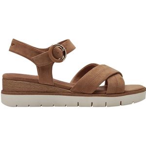 Sandalen met sleehak, in leer TAMARIS. Leer materiaal. Maten 40. Kastanje kleur