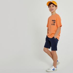 T-shirt met ronde hals, tekst op de borst LA REDOUTE COLLECTIONS. Katoen materiaal. Maten 6 jaar - 114 cm. Oranje kleur