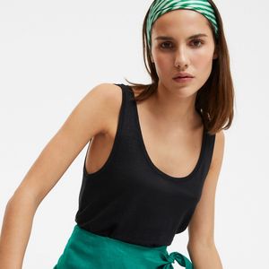 Losvallende tanktop met ronde hals van linnen LA REDOUTE COLLECTIONS. Linnen materiaal. Maten XL. Zwart kleur