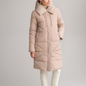 Halflange donsjas, vaste kap, volop winter ANNE WEYBURN. Polyester materiaal. Maten 50 FR - 48 EU. Beige kleur