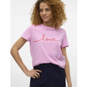 T-shirt met tekst VERO MODA. Katoen materiaal. Maten XS. Roze kleur